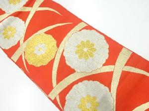 アンティーク　芝草に菊模様織出し袋帯（着用可）